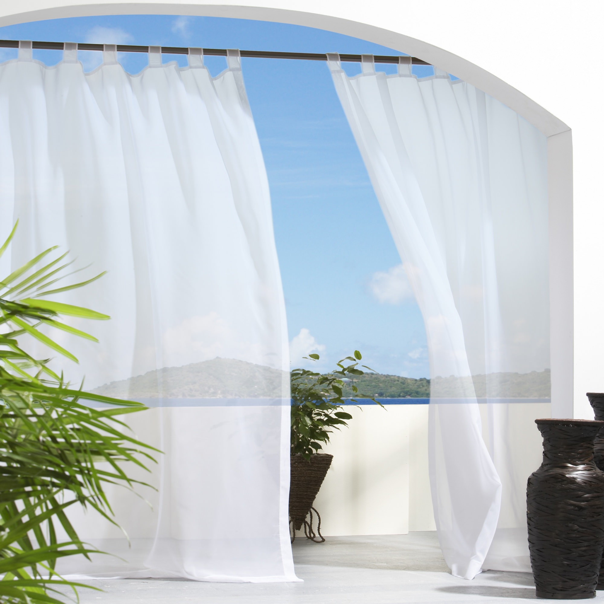 Sheer White Tabbed Outdoor Curtain